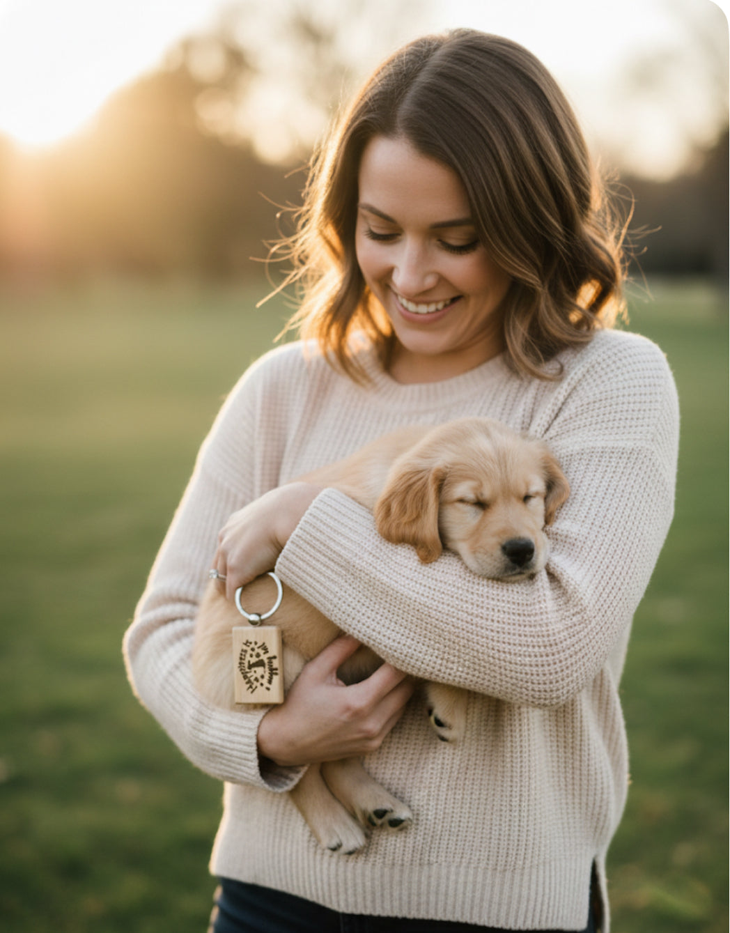 Wood-lasered Engraved "Happiness is a Wagging Tail" Dog Lover's Keychain