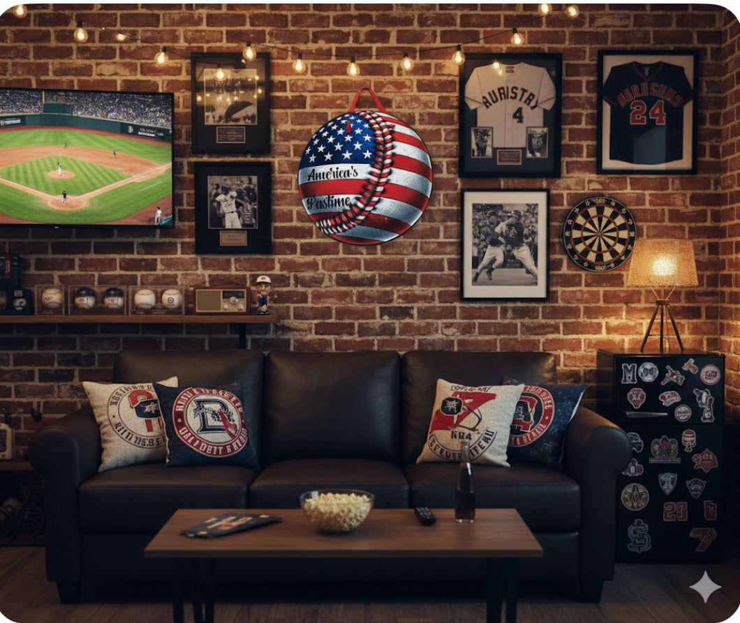 Vintage Style USA Baseball Metal Sign - 12" Round Wall Art - Gift for Baseball Fans