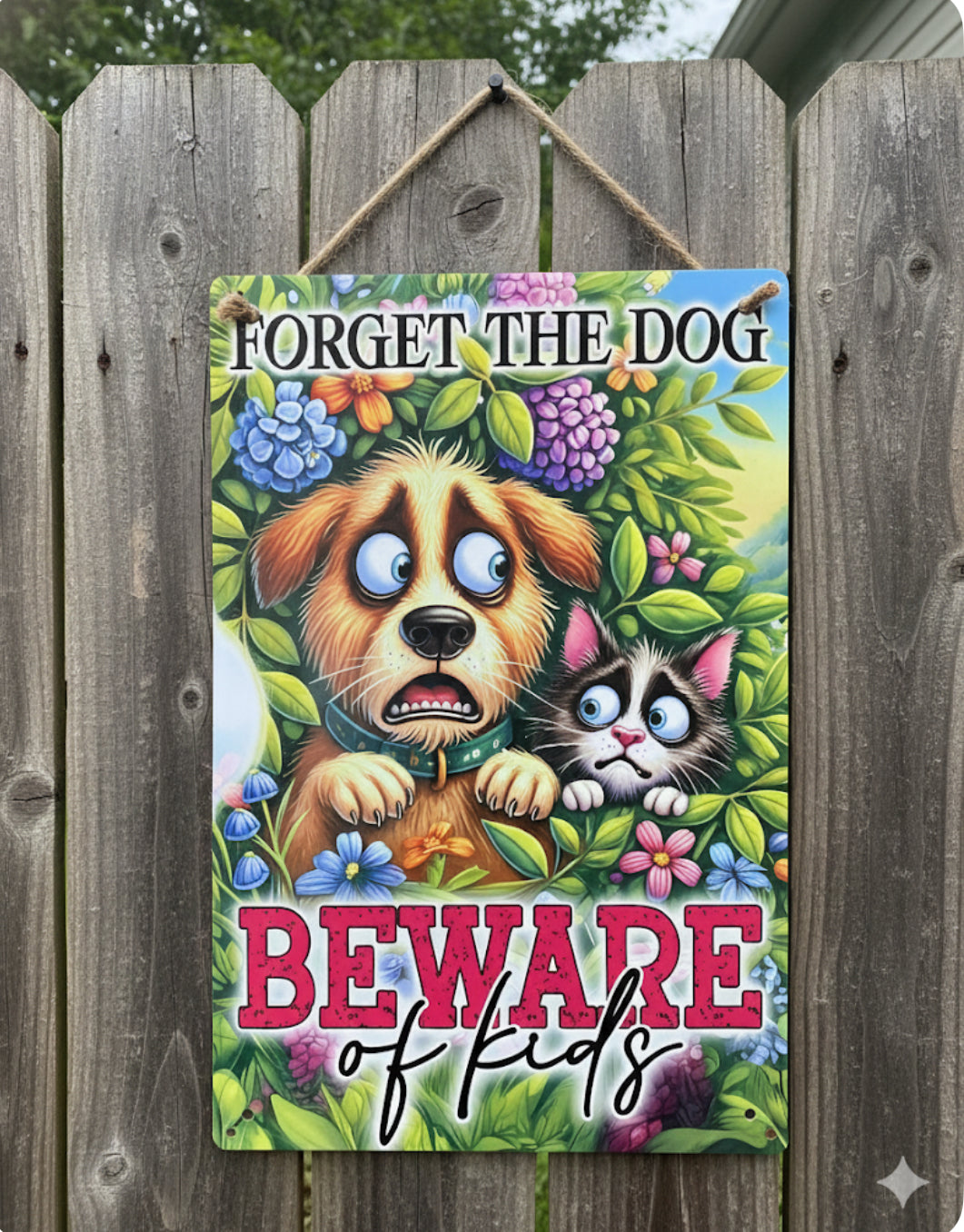 "Forget the Dog, Beware of Kids" Funny Metal Sign – 8x12 Aluminum Wall Decor