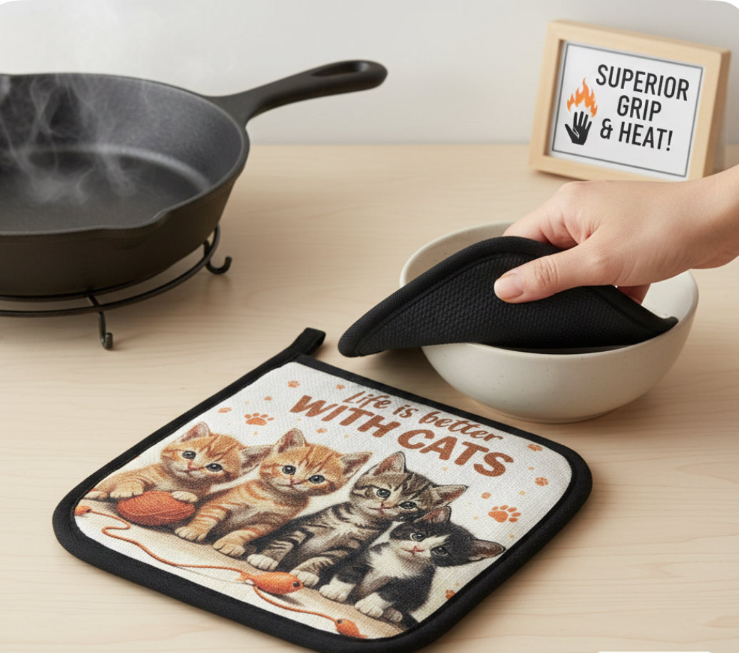 The Premium Choice: Silicone Backed Cat Pot Holder – Non-Slip Heat Resistant Hot Pad for Cat Lovers