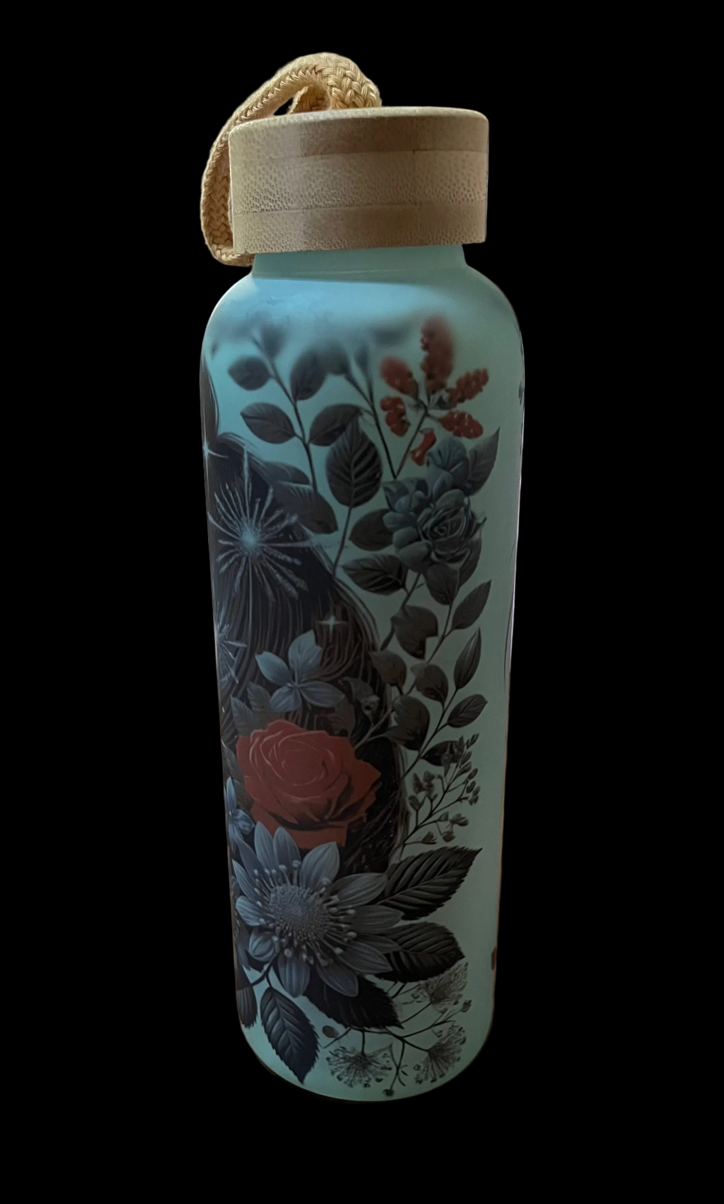 Floral Horse Frosted Glass Water Bottle - 20oz Equestrian Gift with Bamboo Lid