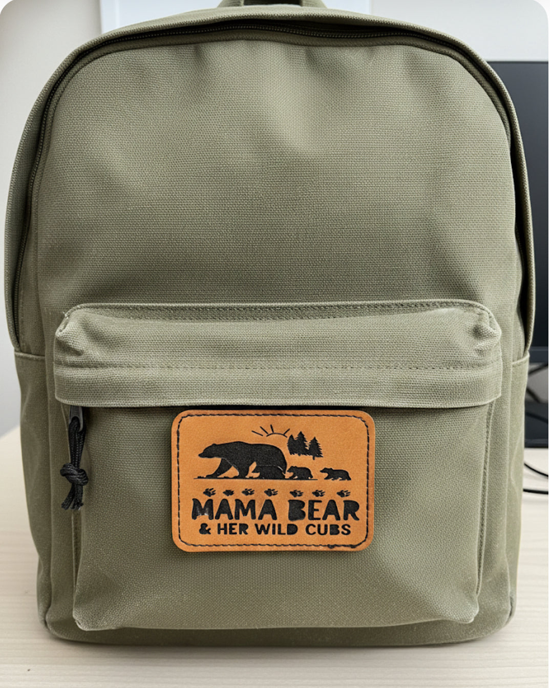Mama Bear & Her Wild Cubs | Laser-Engraved Faux Leather Patch