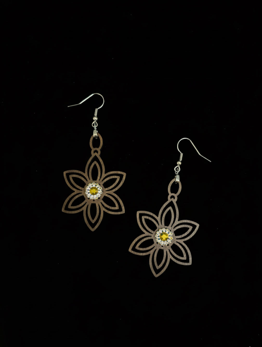 Petals of radiance laser cut wooden floral earrings