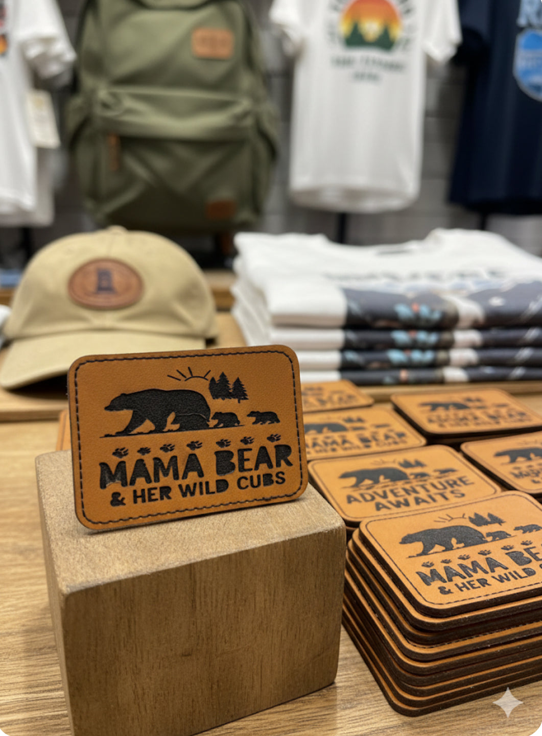 Mama Bear & Her Wild Cubs | Laser-Engraved Faux Leather Patch