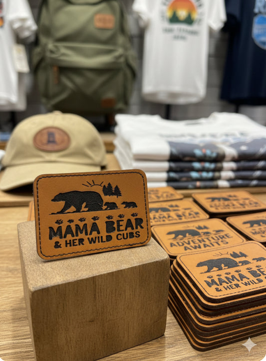 Mama Bear & Her Wild Cubs | Laser-Engraved Faux Leather Patch