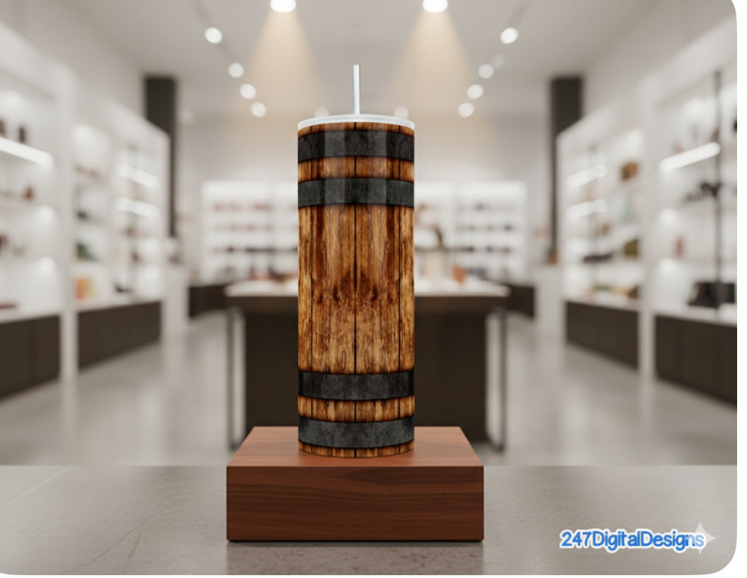 Rustic Spirit: The 20oz Whiskey Barrel Insulated Tumbler
