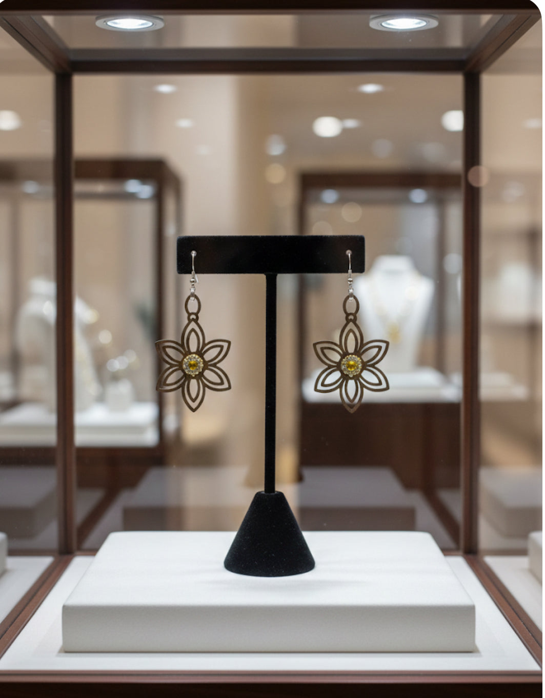 Petals of radiance laser cut wooden floral earrings