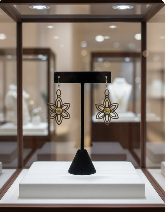 Petals of radiance laser cut wooden floral earrings