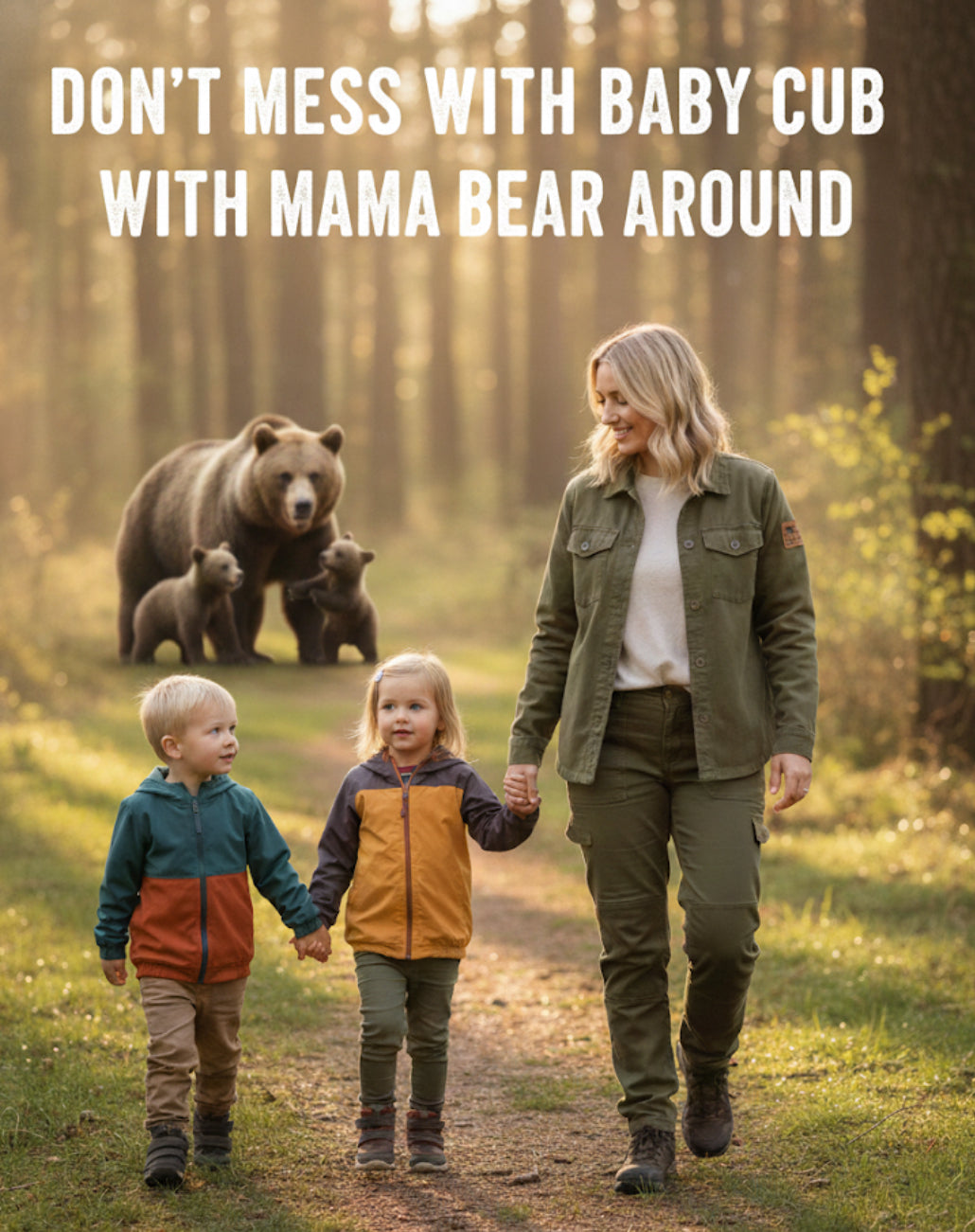 Mama Bear & Her Wild Cubs | Laser-Engraved Faux Leather Patch