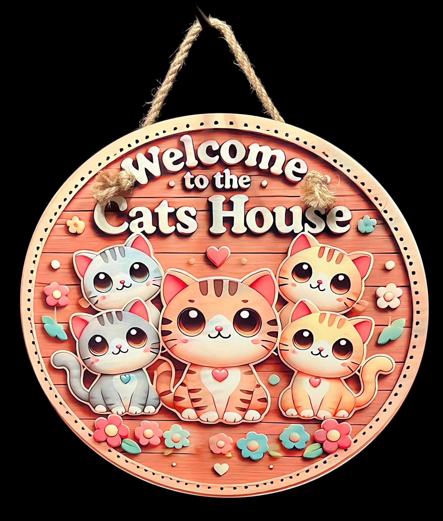 Premium 10" Aluminum "Welcome to the Cats House" Round Metal Sign – Vibrant Kawaii Cat Decor for Indoor/Outdoor Use