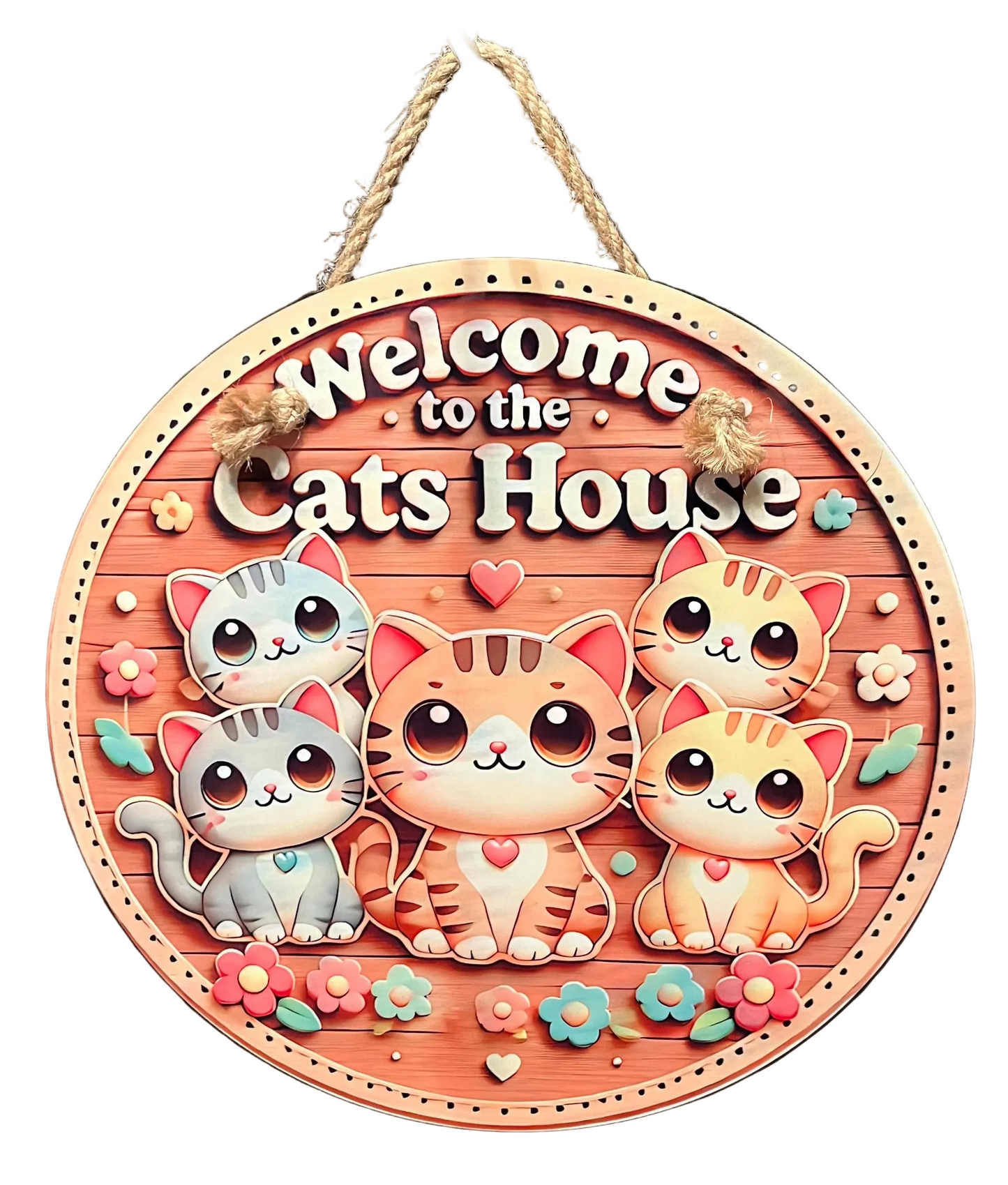 Premium 10" Aluminum "Welcome to the Cats House" Round Metal Sign – Vibrant Kawaii Cat Decor for Indoor/Outdoor Use