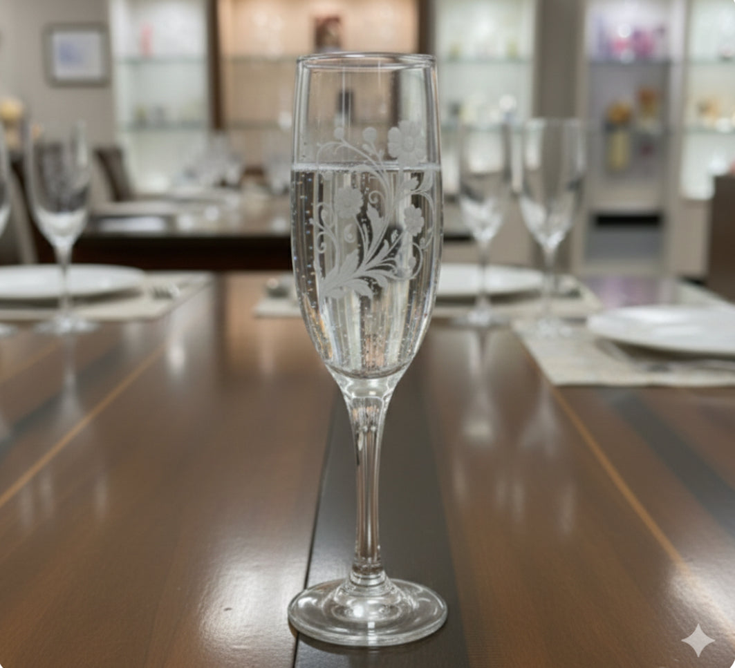 Elegant Laser-Etched Crystal Flutes – Set of 4