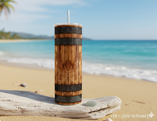 Rustic Spirit: The 20oz Whiskey Barrel Insulated Tumbler