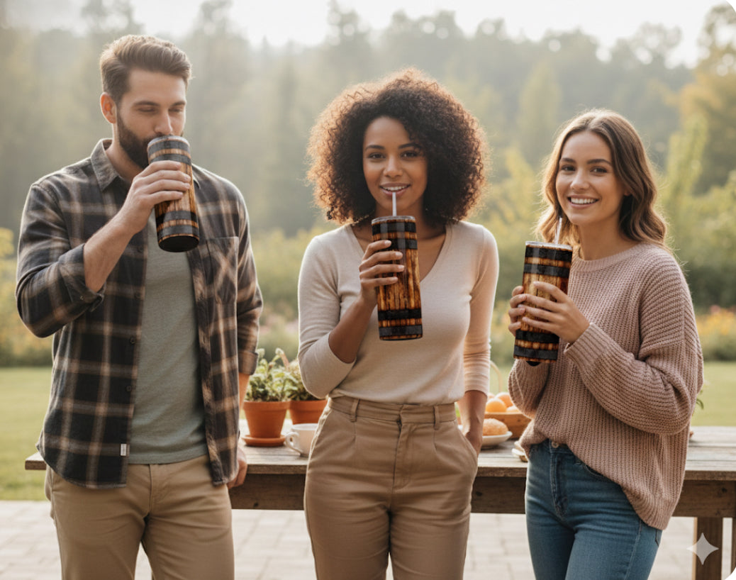 Rustic Spirit: The 20oz Whiskey Barrel Insulated Tumbler