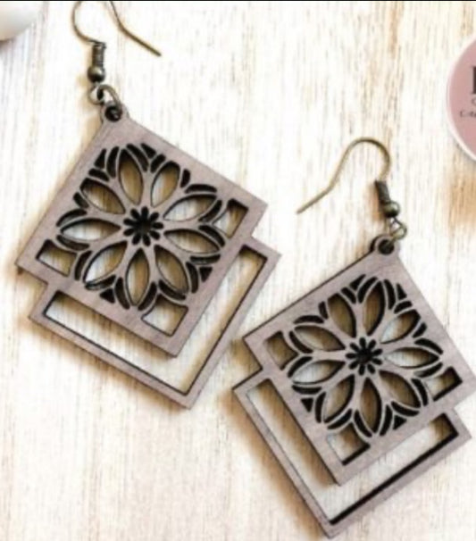 Boho-Chic Geometric Petal Earrings | Lightweight Laser-Cut Balsa Wood