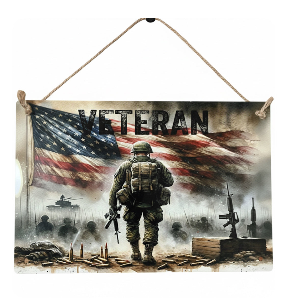🎖️ 8" x 12" "Veteran" Aluminum Wall Art – Patriotic Military Tribute Decor