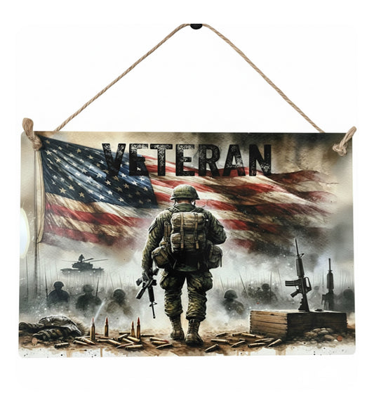🎖️ 8" x 12" "Veteran" Aluminum Wall Art – Patriotic Military Tribute Decor
