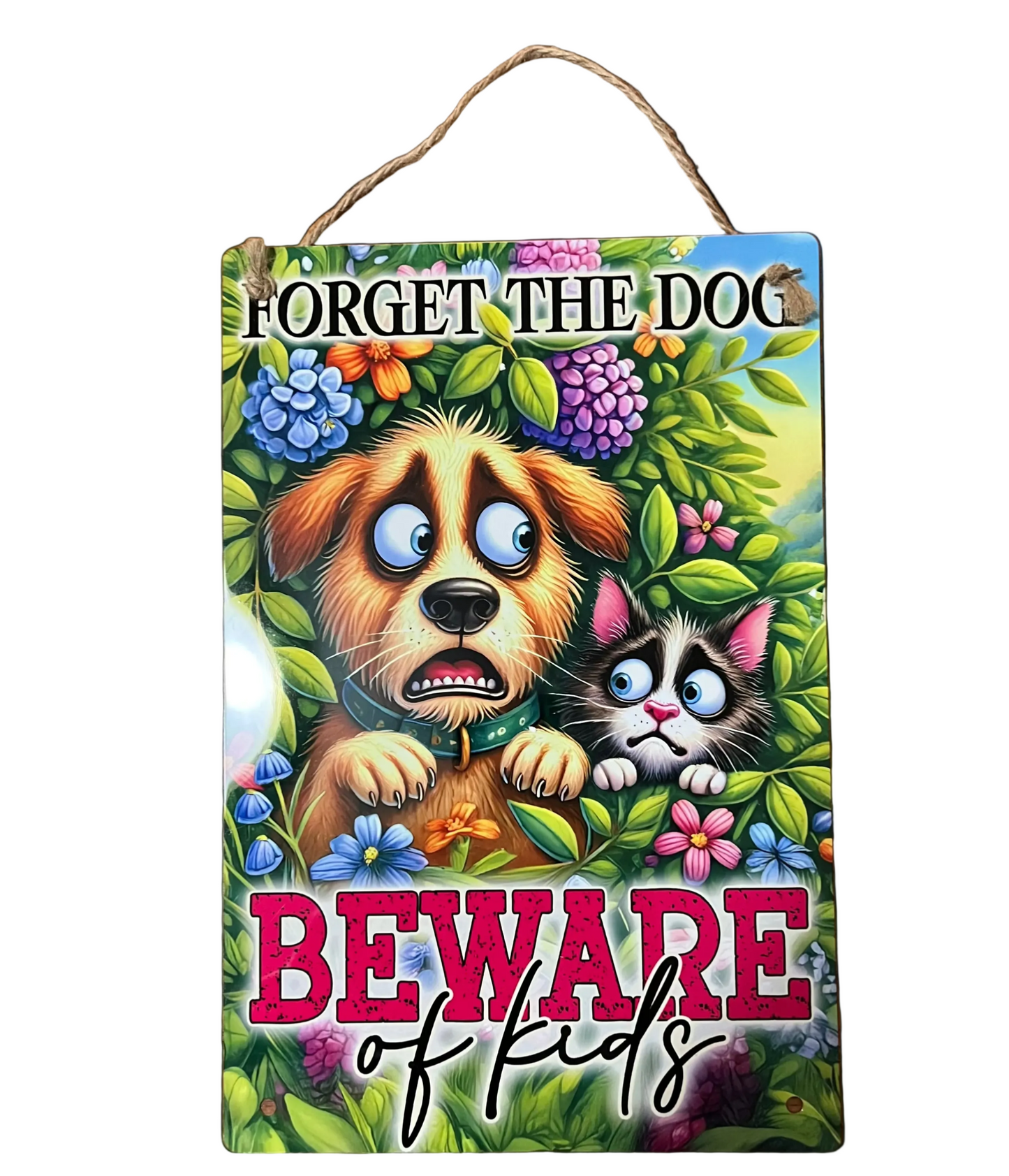 "Forget the Dog, Beware of Kids" Funny Metal Sign – 8x12 Aluminum Wall Decor