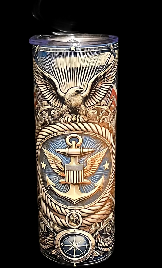 U.S. Navy Heritage 20oz Stainless Steel Insulated Tumbler – Patriotic Anchor & Eagle Design