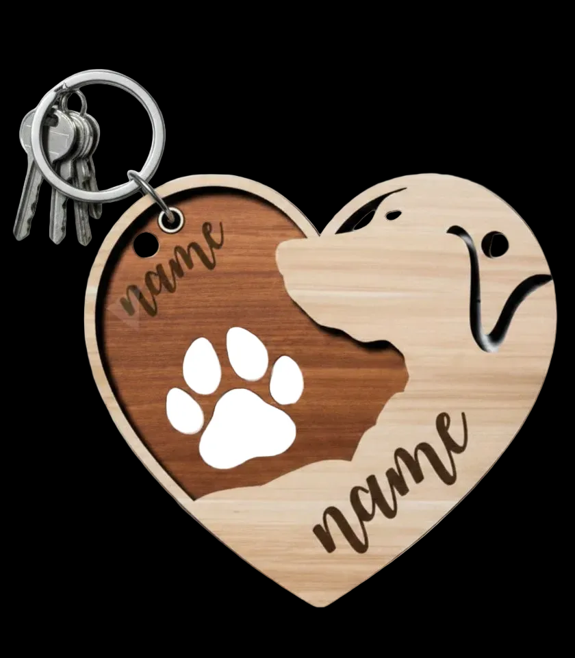 Personalized Laser Cut Wood Dog Heart Keychain | Custom Pet Name Keychain | Memorial Pet Gift for Dog Lovers | Engraved