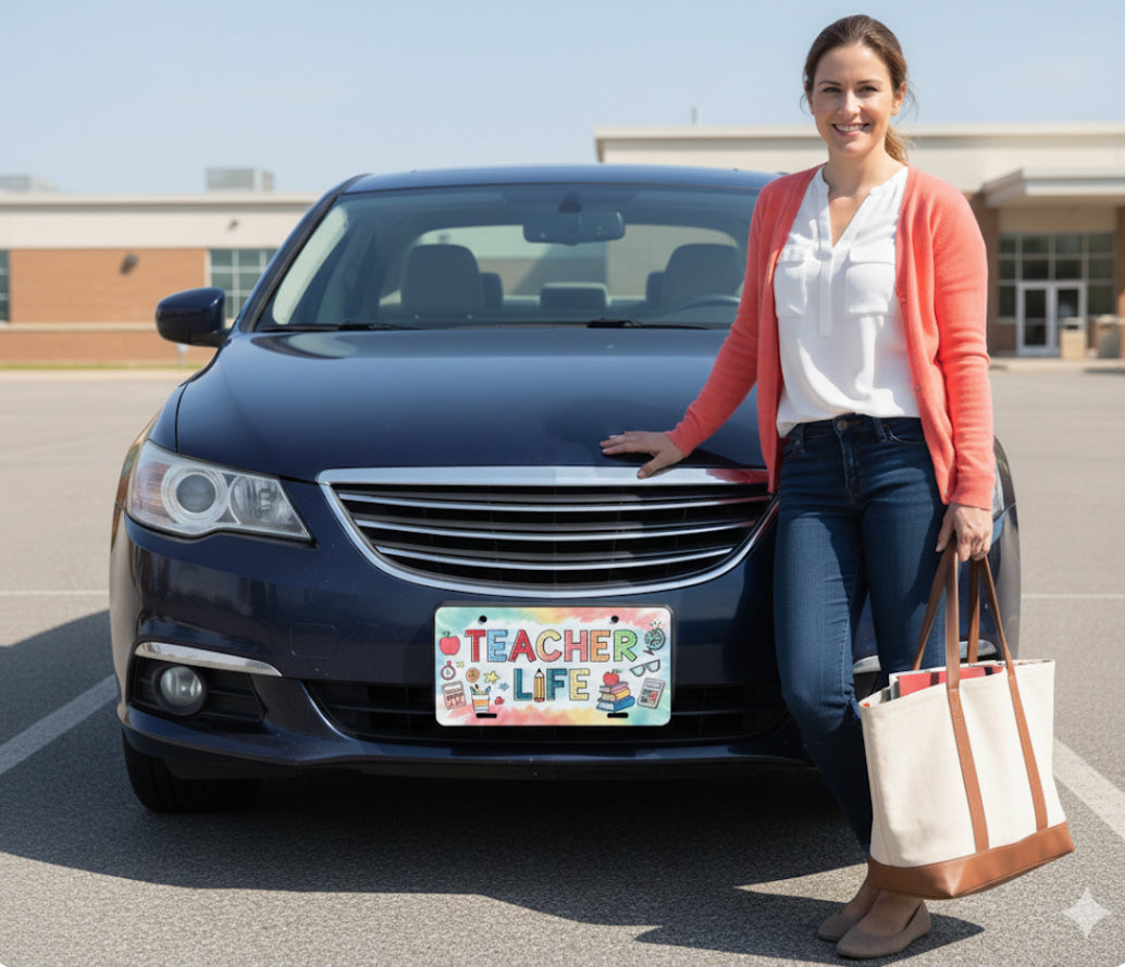 6" x 12" "Teacher Life" Aluminum License Plate – Vibrant Classroom Spirit!