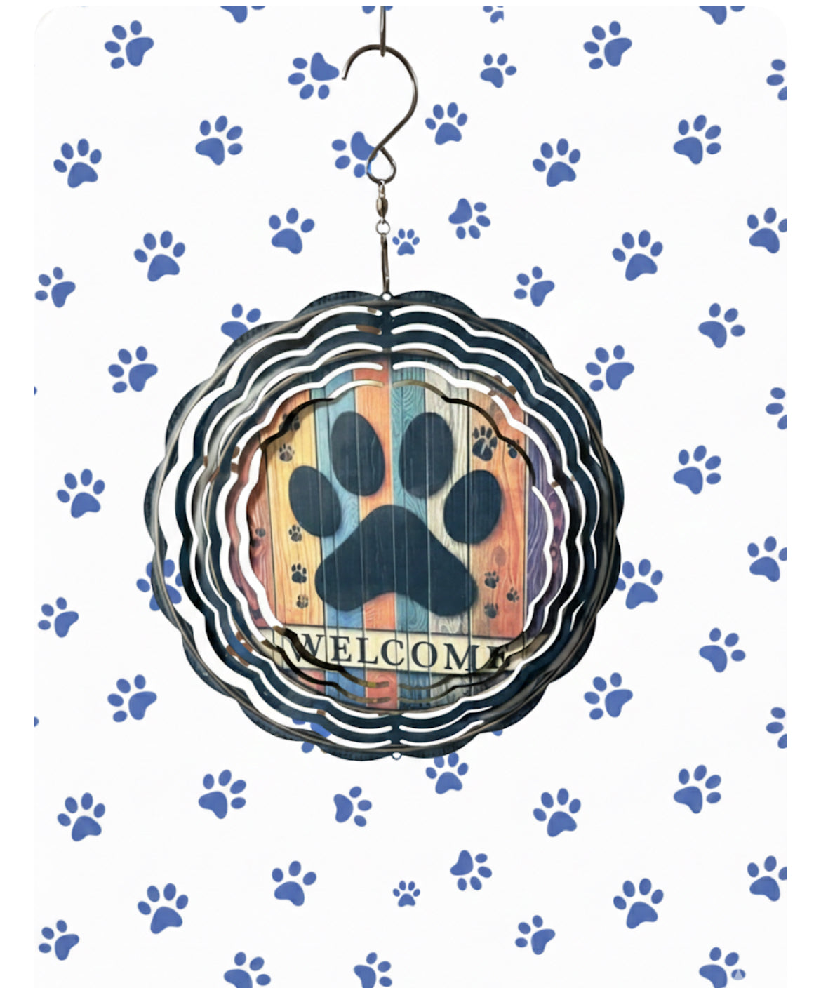 10-Inch "Welcome" Paw Print Wind Spinner
