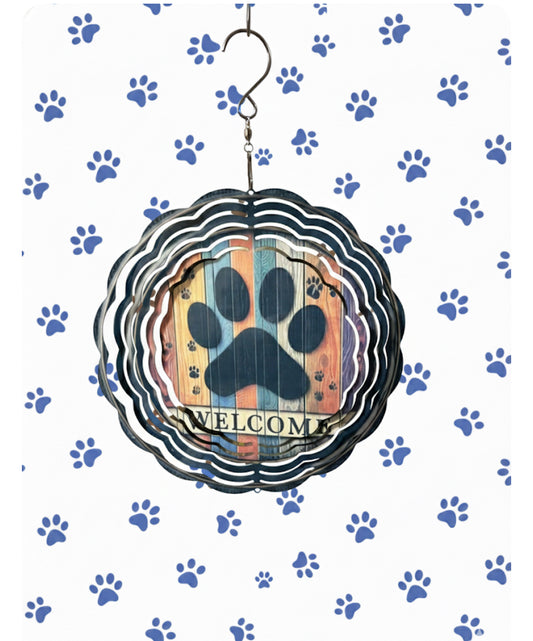 10-Inch "Welcome" Paw Print Wind Spinner