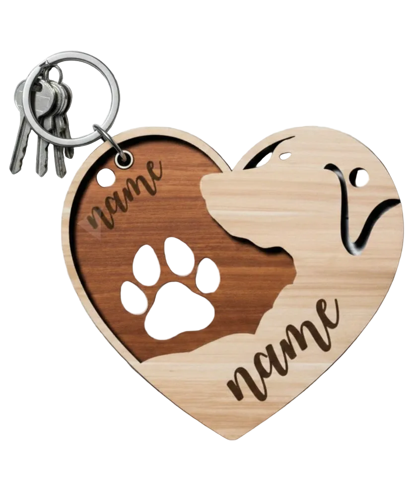Personalized Laser Cut Wood Dog Heart Keychain | Custom Pet Name Keychain | Memorial Pet Gift for Dog Lovers | Engraved