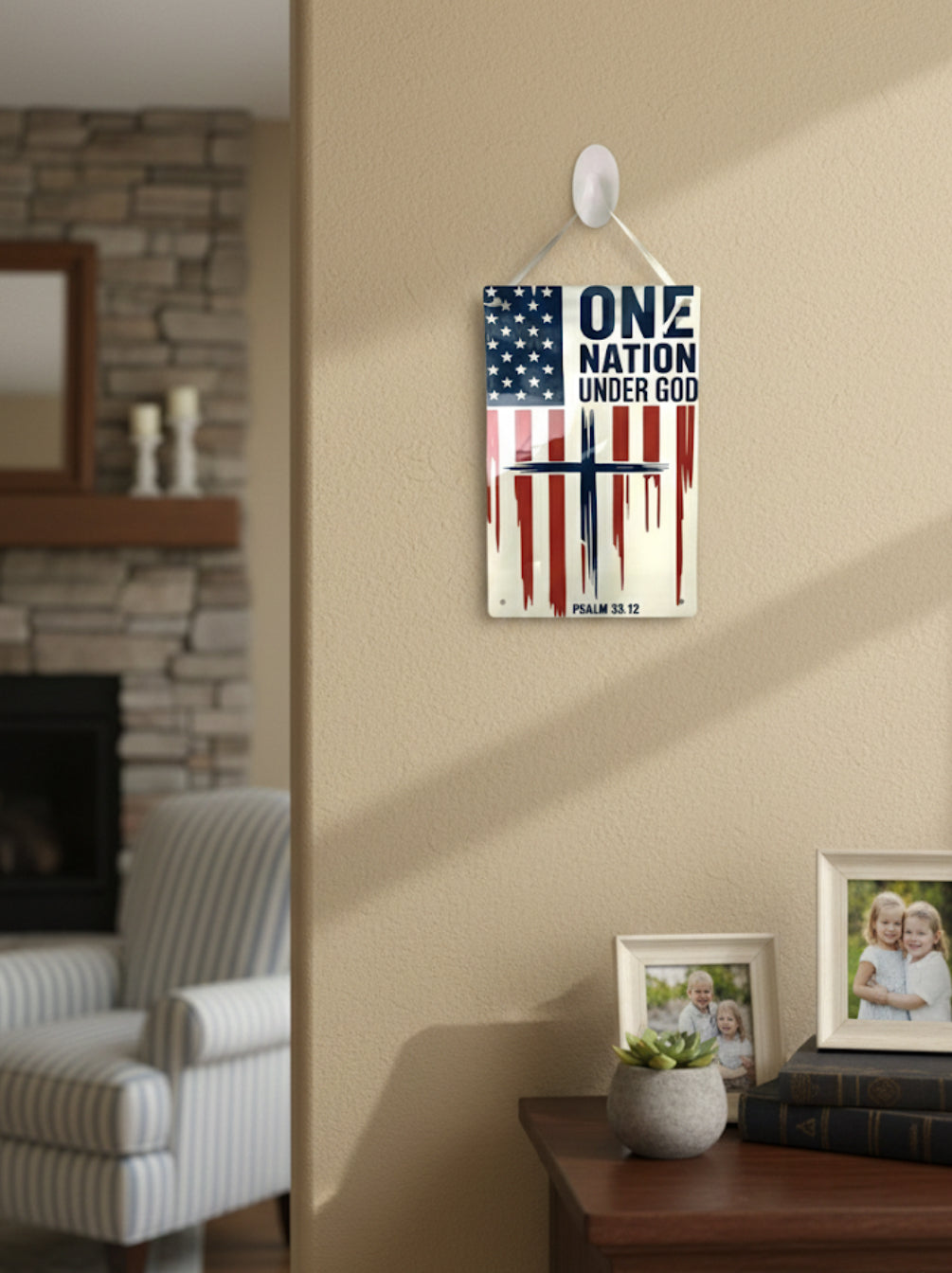 One Nation Under God" Aluminum Wall Art – Psalm 33:12 Patriotic Christian Sign
