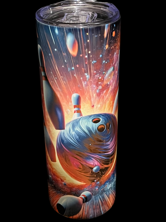 Bowling Evolution 20oz Skinny Tumbler – Strike & Spare Insulated Stainless Steel Travel Mug – Bowling Gift for Men & Women – 20oz Bowling League Cup with Lid and Straw