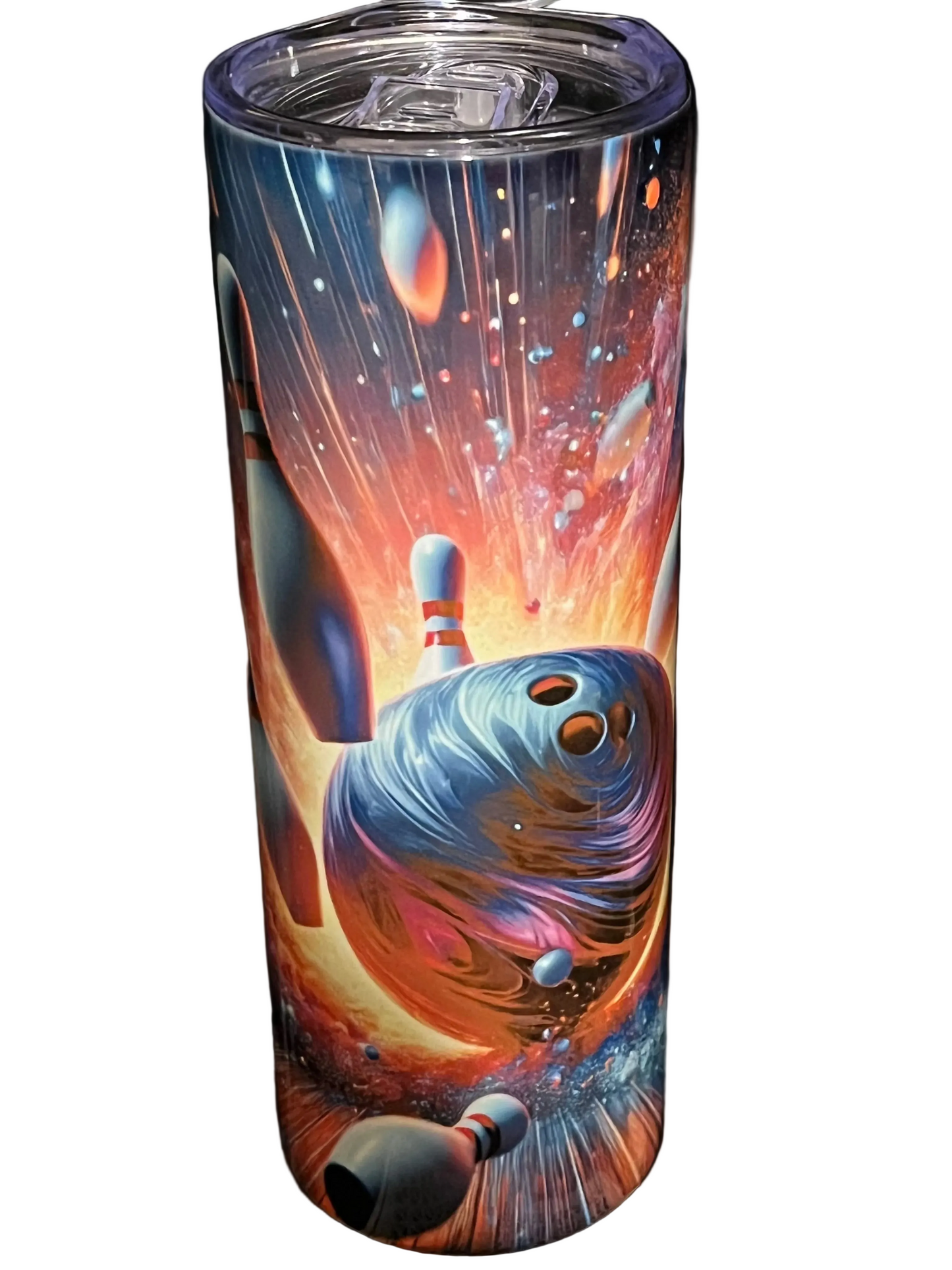 Bowling Evolution 20oz Skinny Tumbler – Strike & Spare Insulated Stainless Steel Travel Mug – Bowling Gift for Men & Women – 20oz Bowling League Cup with Lid and Straw